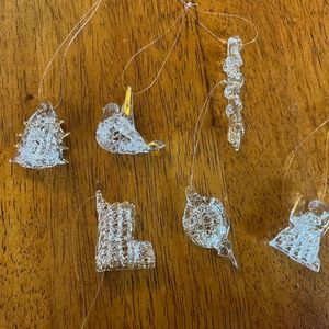 Small Vintage Hand Spun Art Glass Hang Ornaments Clear Angel Tree Dove Icicle